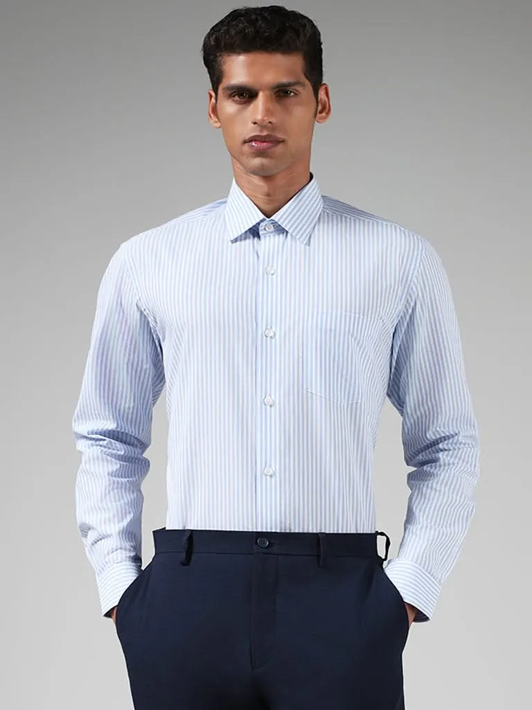 WES Formals Blue Striped Cotton Relaxed-Fit Shirt