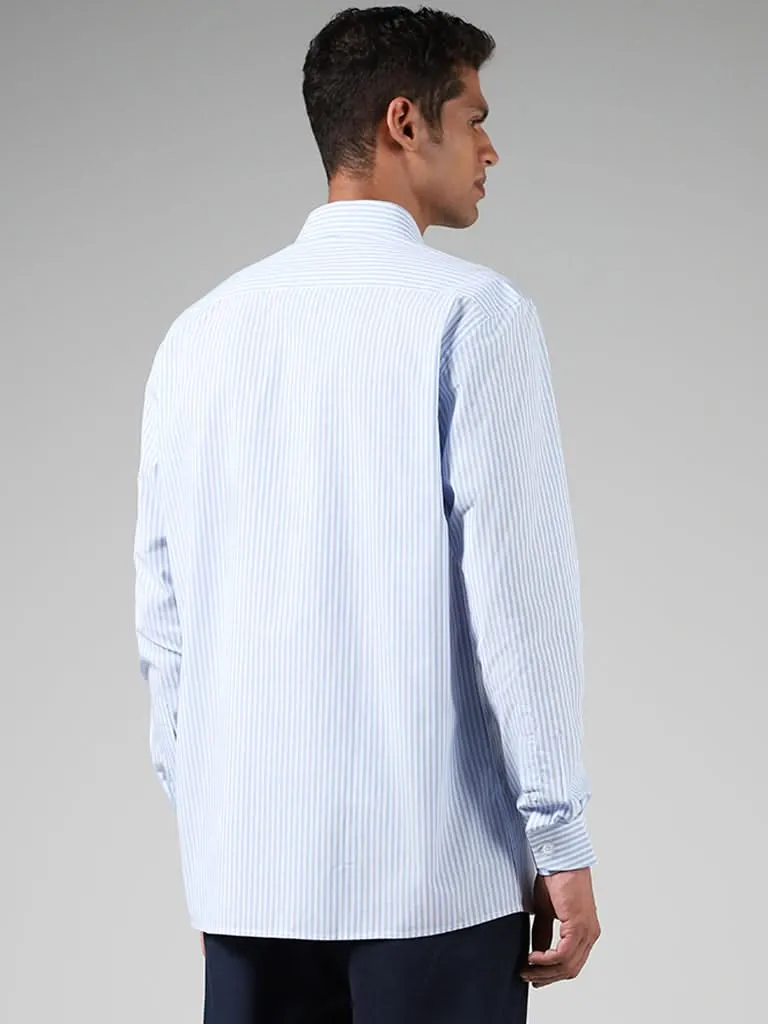 WES Formals Blue Striped Cotton Relaxed-Fit Shirt