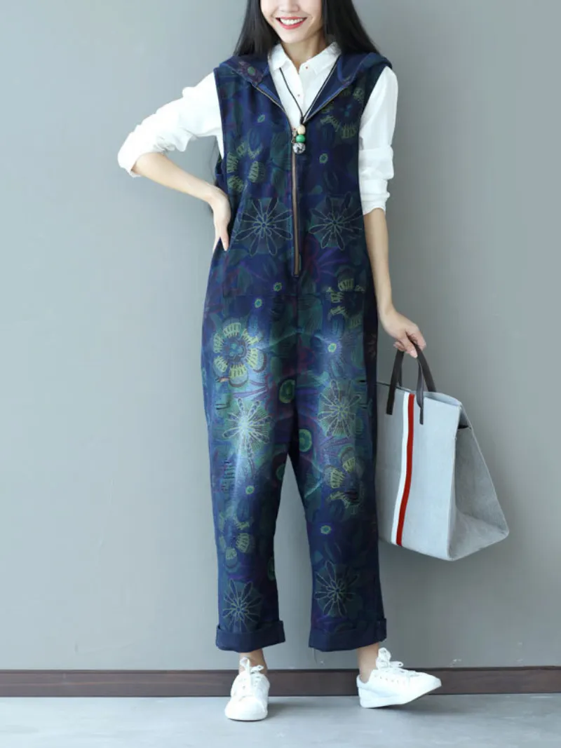 Women's Casual Strap Hooded Jumpsuit Dungarees Overalls