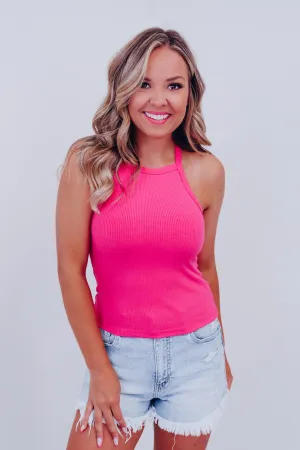 Y Back Cropped Tank Top - Pink